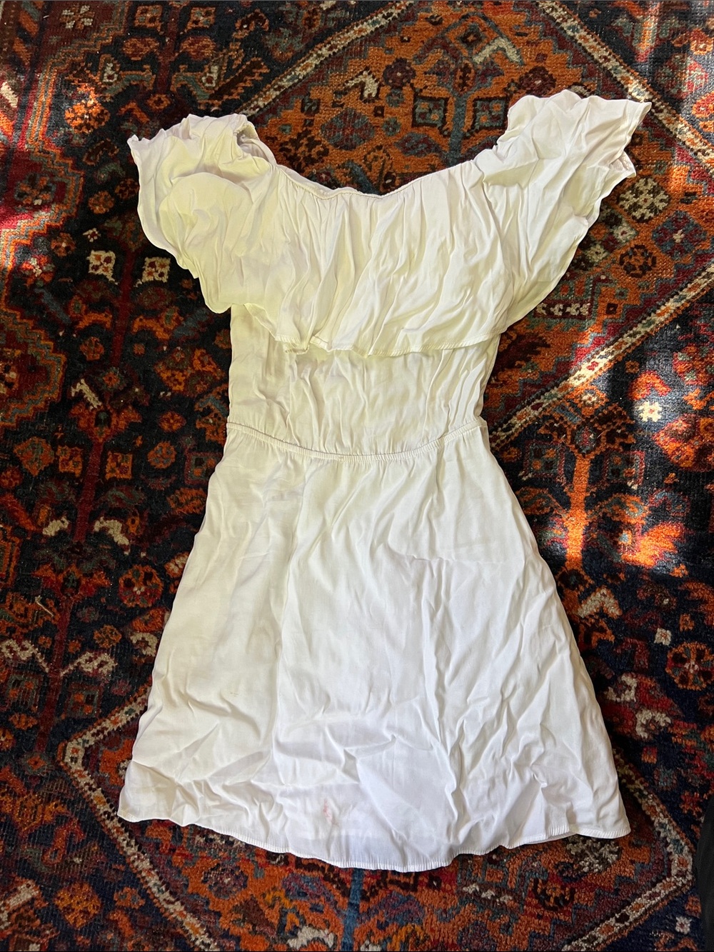 Mango White One-Shoulder Ruffle Mini Dress